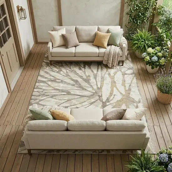 Ivory And Pewter Abstract Washable Indoor Outdoor Area Rug Photo 1