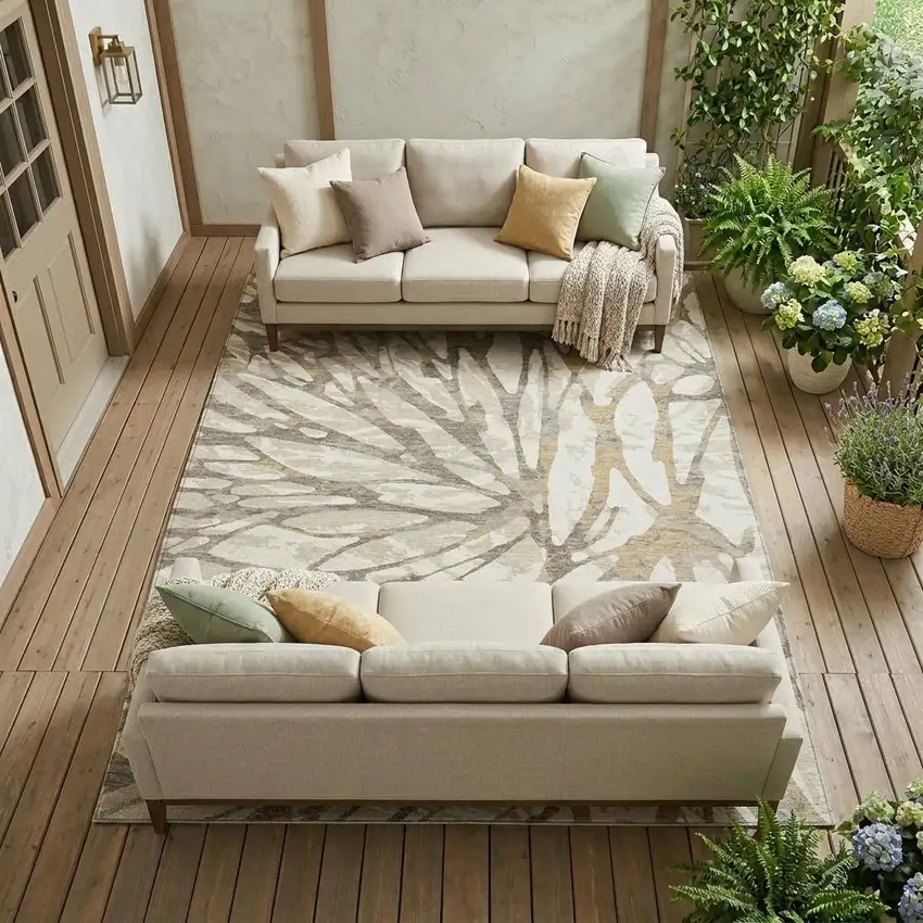 Ivory And Pewter Abstract Washable Indoor Outdoor Area Rug Photo 1