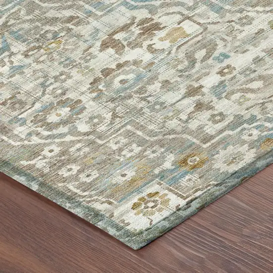 Ivory And Pewter Floral Medallion Washable Indoor Outdoor Area Rug Photo 3