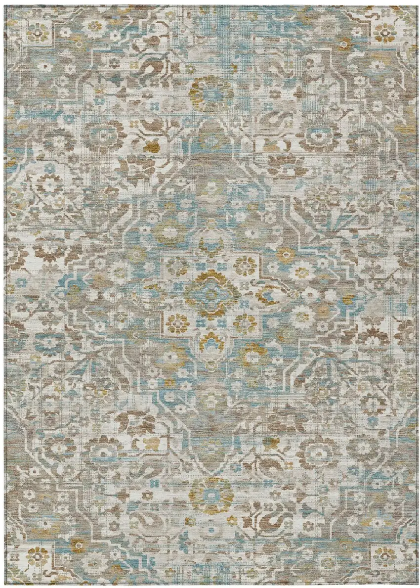 Ivory And Pewter Floral Medallion Washable Indoor Outdoor Area Rug Photo 2