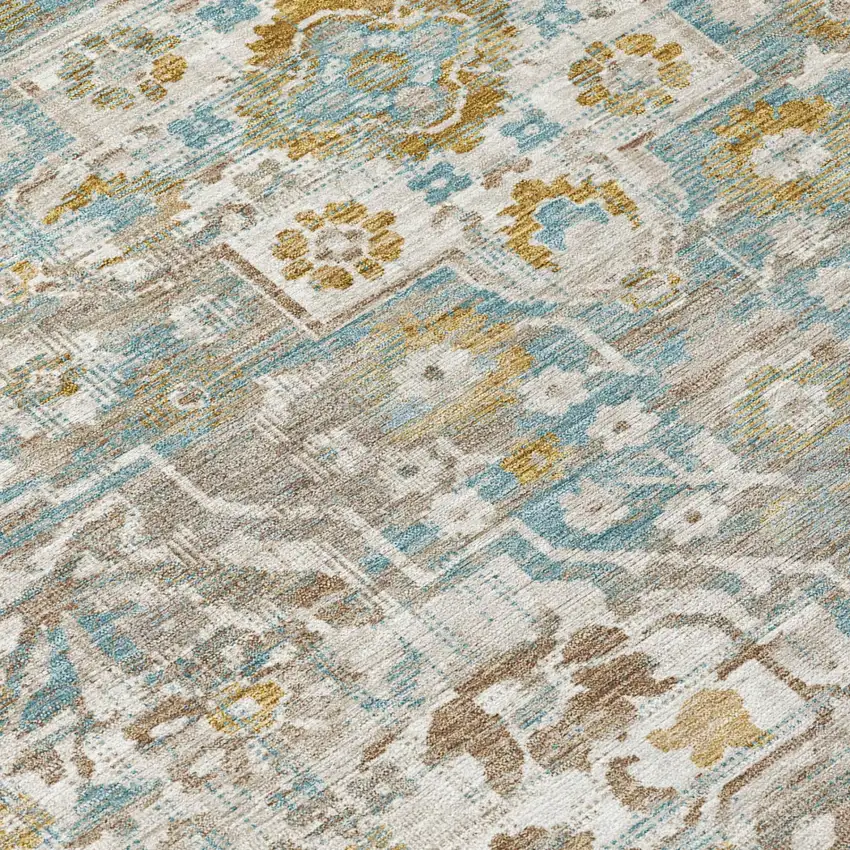 Ivory And Pewter Floral Medallion Washable Indoor Outdoor Area Rug Photo 4