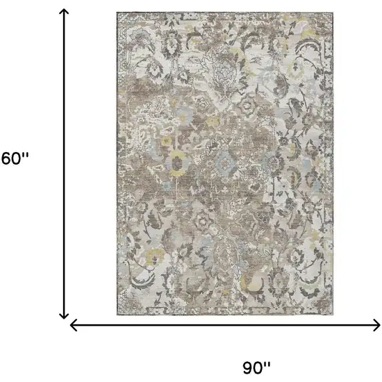 Ivory And Pewter Floral Washable Indoor Outdoor Area Rug Photo 5