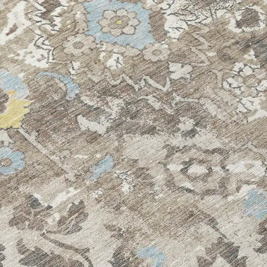 Ivory And Pewter Floral Washable Indoor Outdoor Area Rug Photo 4
