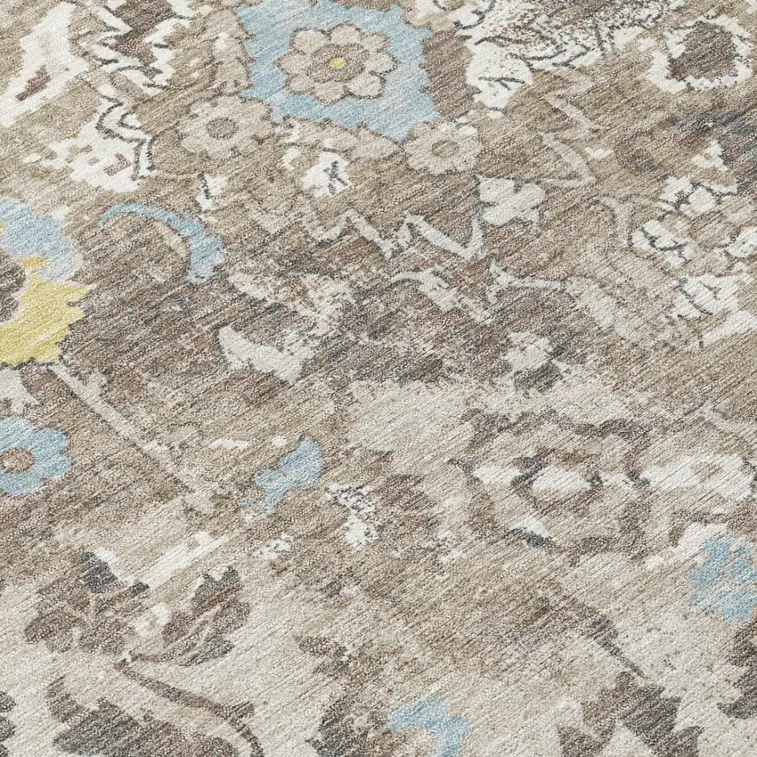 Ivory And Pewter Floral Washable Indoor Outdoor Area Rug Photo 4