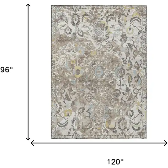 Ivory And Pewter Floral Washable Indoor Outdoor Area Rug Photo 5
