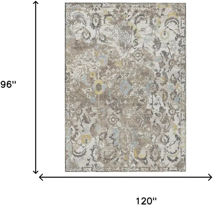 Ivory And Pewter Floral Washable Indoor Outdoor Area Rug Photo 5