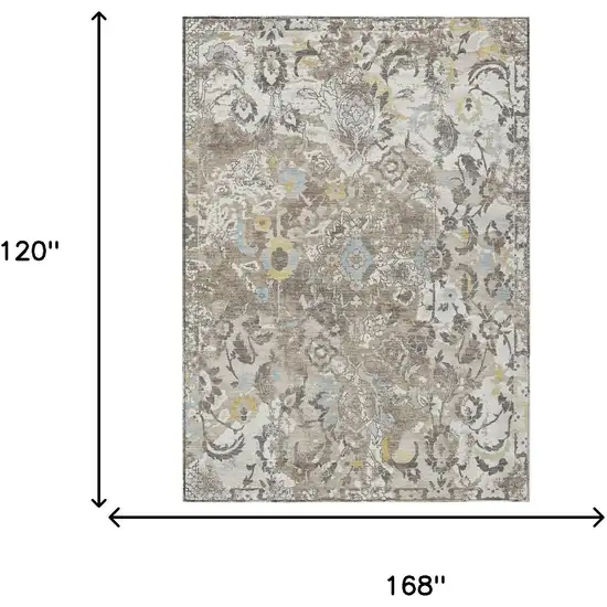 Ivory And Pewter Floral Washable Indoor Outdoor Area Rug Photo 5