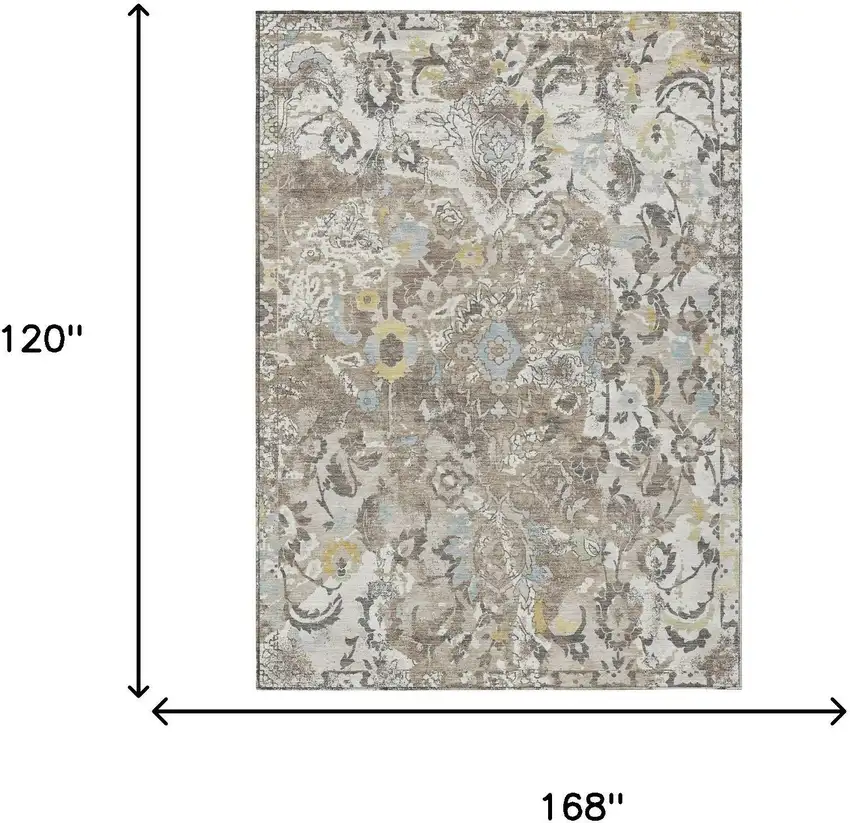 Ivory And Pewter Floral Washable Indoor Outdoor Area Rug Photo 5