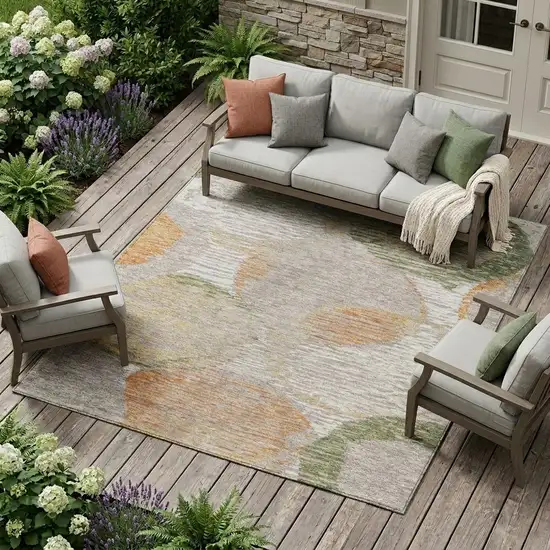 Ivory And Pewter Geometric Washable Indoor Outdoor Area Rug Photo 1