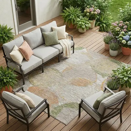 Ivory And Pewter Geometric Washable Indoor Outdoor Area Rug Photo 1