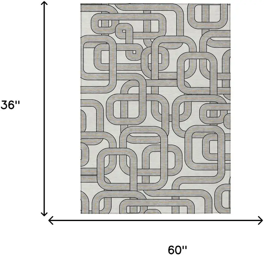 Ivory And Pewter Geometric Washable Indoor Outdoor Area Rug Photo 5