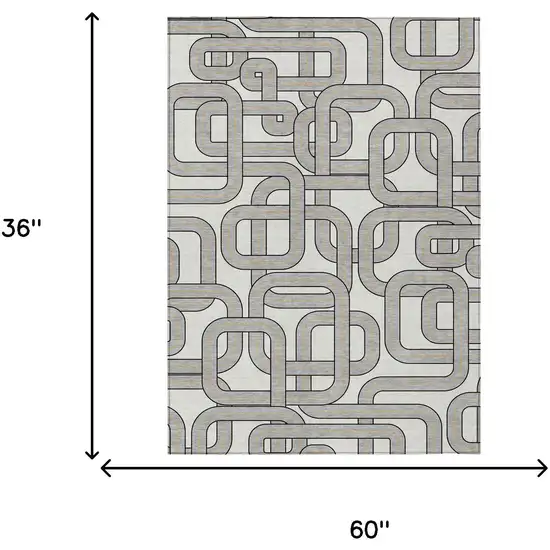 Ivory And Pewter Geometric Washable Indoor Outdoor Area Rug Photo 5