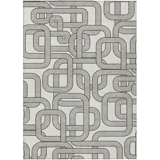 Ivory And Pewter Geometric Washable Indoor Outdoor Area Rug Photo 2