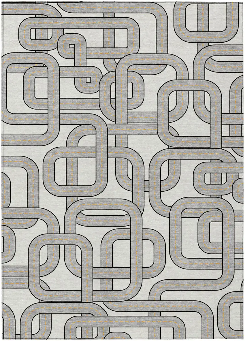 Ivory And Pewter Geometric Washable Indoor Outdoor Area Rug Photo 2