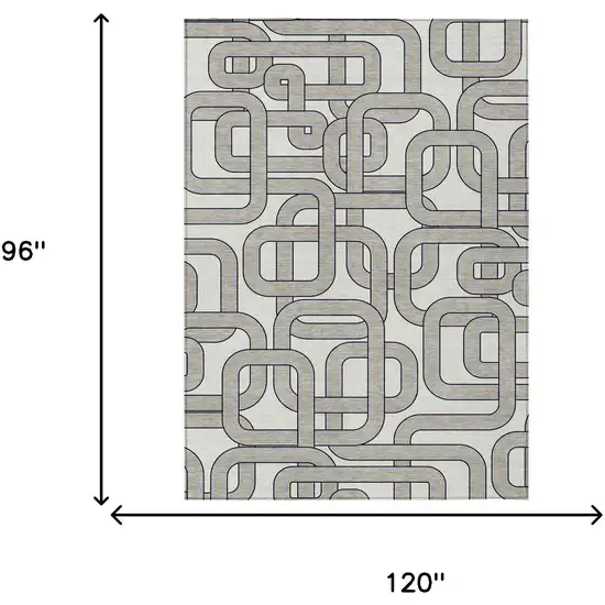 Ivory And Pewter Geometric Washable Indoor Outdoor Area Rug Photo 5