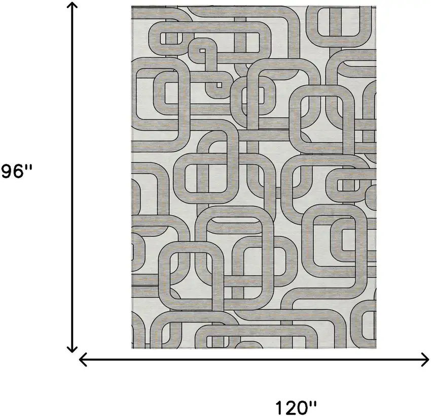 Ivory And Pewter Geometric Washable Indoor Outdoor Area Rug Photo 5