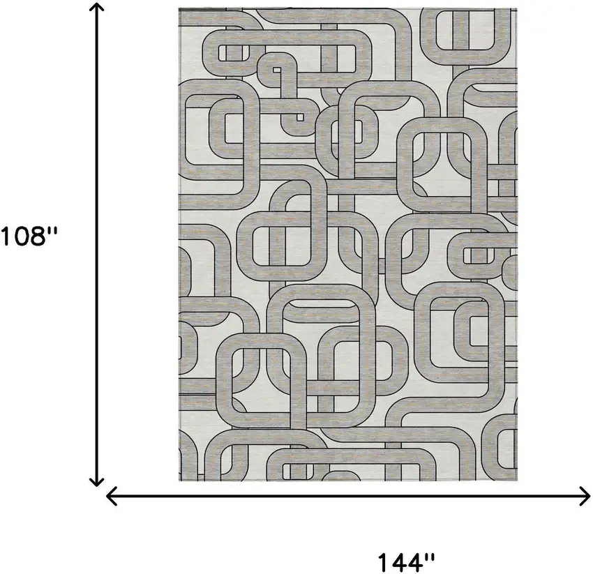 Ivory And Pewter Geometric Washable Indoor Outdoor Area Rug Photo 5