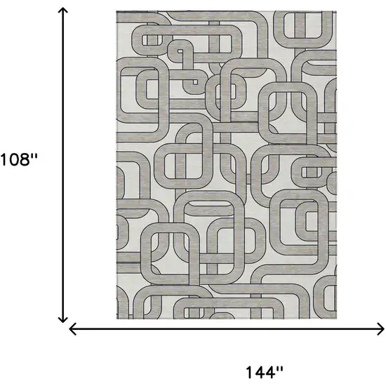 Ivory And Pewter Geometric Washable Indoor Outdoor Area Rug Photo 5