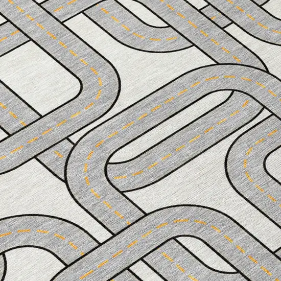 Ivory And Pewter Geometric Washable Indoor Outdoor Area Rug Photo 4