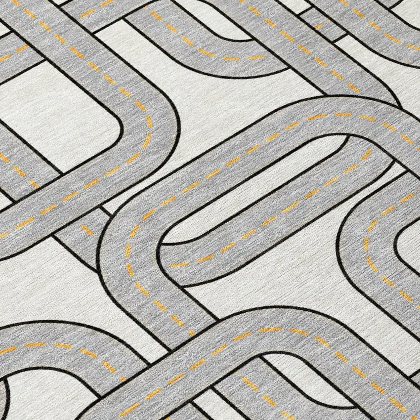 Ivory And Pewter Geometric Washable Indoor Outdoor Area Rug Photo 4