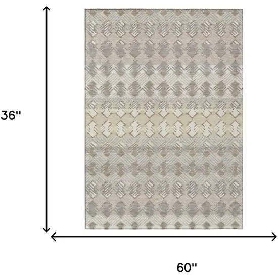 Ivory And Pewter Striped Washable Indoor Outdoor Area Rug Photo 5