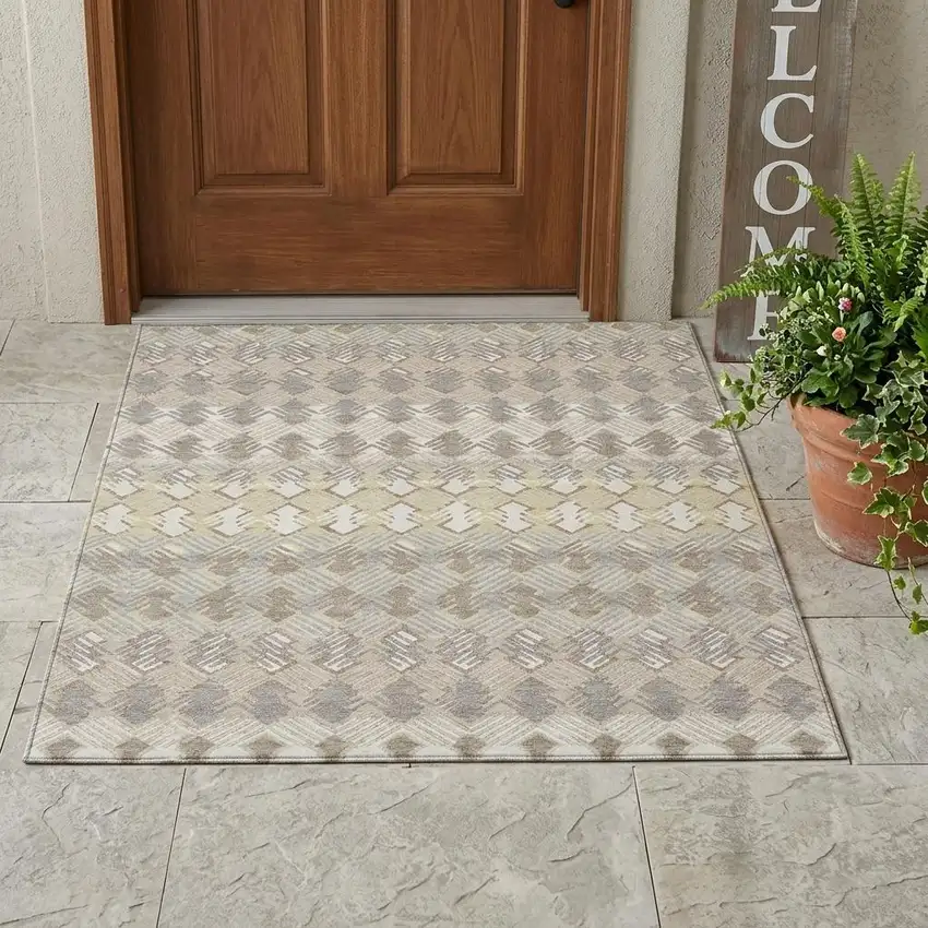 Ivory And Pewter Striped Washable Indoor Outdoor Area Rug Photo 1