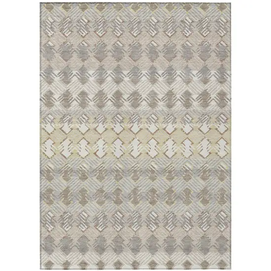 Ivory And Pewter Striped Washable Indoor Outdoor Area Rug Photo 2