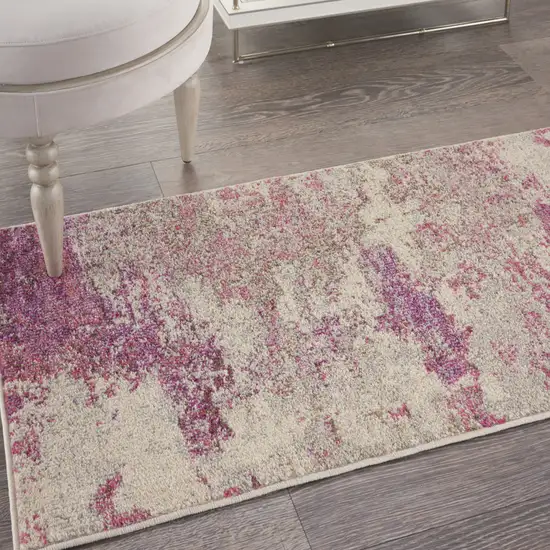 Ivory And Pink Abstract Power Loom Non Skid Area Rug Photo 7