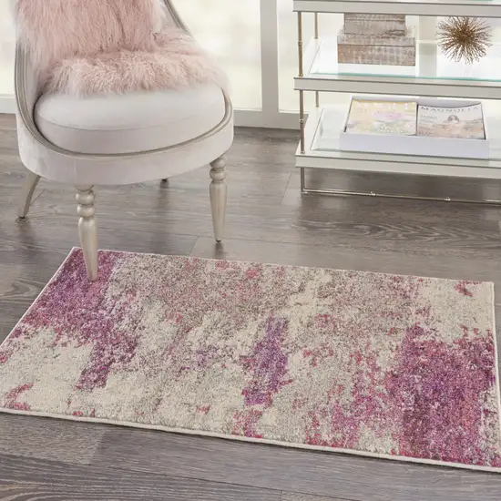 Ivory And Pink Abstract Power Loom Non Skid Area Rug Photo 8