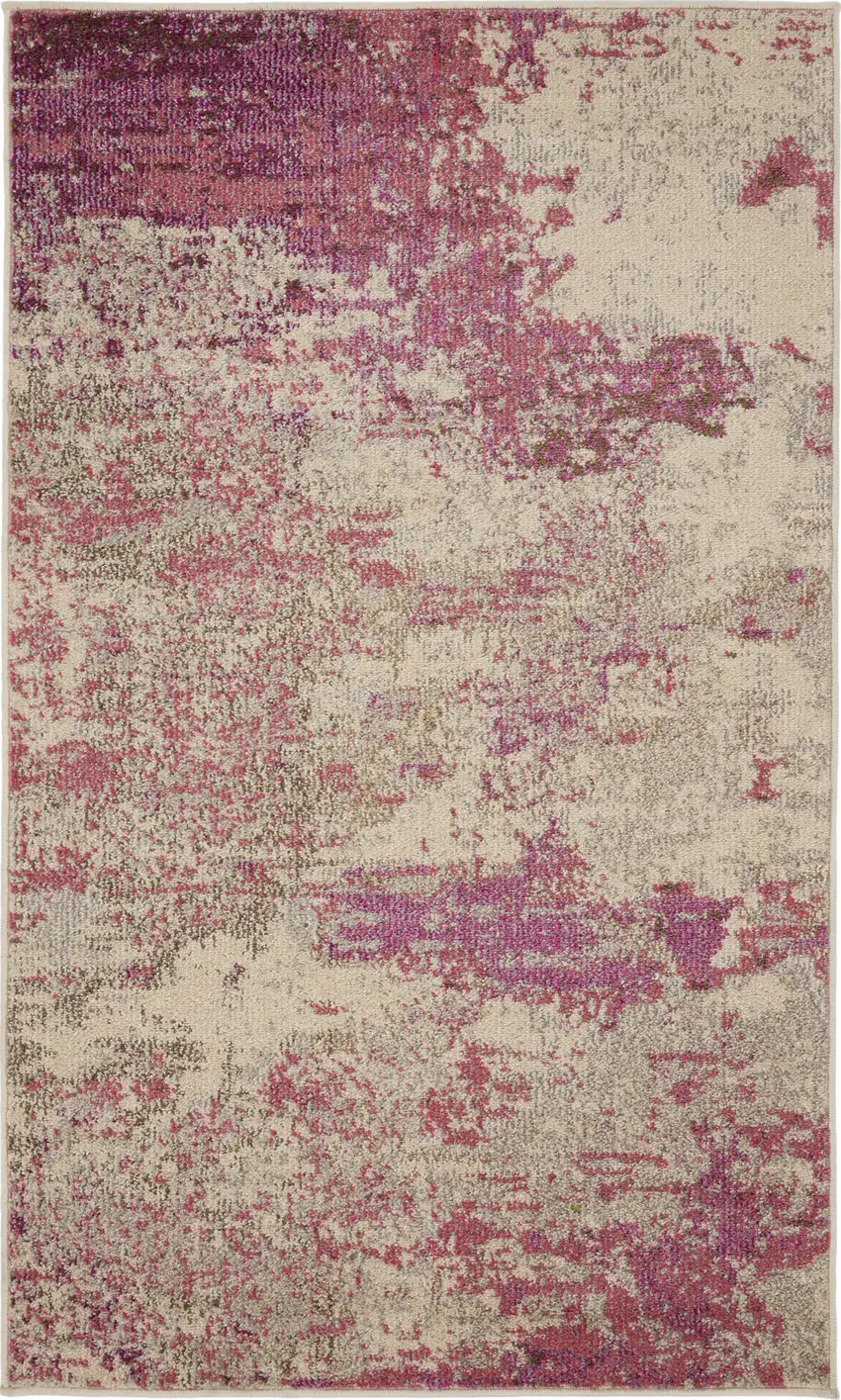Ivory And Pink Abstract Power Loom Non Skid Area Rug Photo 1