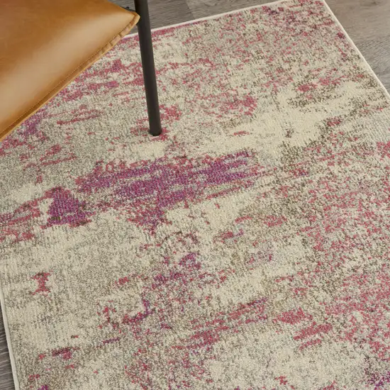 Ivory And Pink Abstract Power Loom Non Skid Area Rug Photo 6