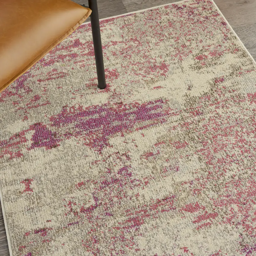 Ivory And Pink Abstract Power Loom Non Skid Area Rug Photo 6