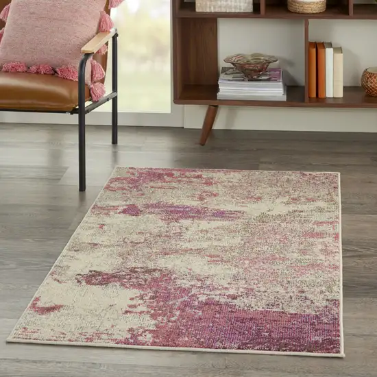 Ivory And Pink Abstract Power Loom Non Skid Area Rug Photo 7
