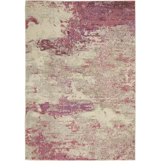 Ivory And Pink Abstract Power Loom Non Skid Area Rug Photo 1
