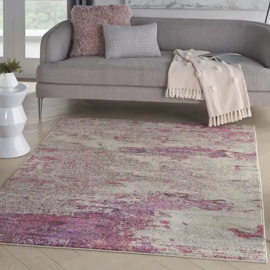 Ivory And Pink Abstract Power Loom Non Skid Area Rug Photo 6