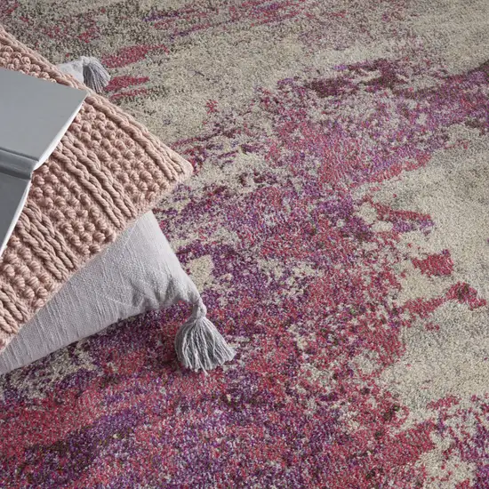 Ivory And Pink Abstract Power Loom Non Skid Area Rug Photo 8