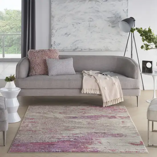 Ivory And Pink Abstract Power Loom Non Skid Area Rug Photo 7