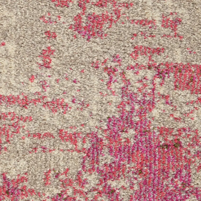 Ivory And Pink Abstract Power Loom Non Skid Area Rug Photo 4