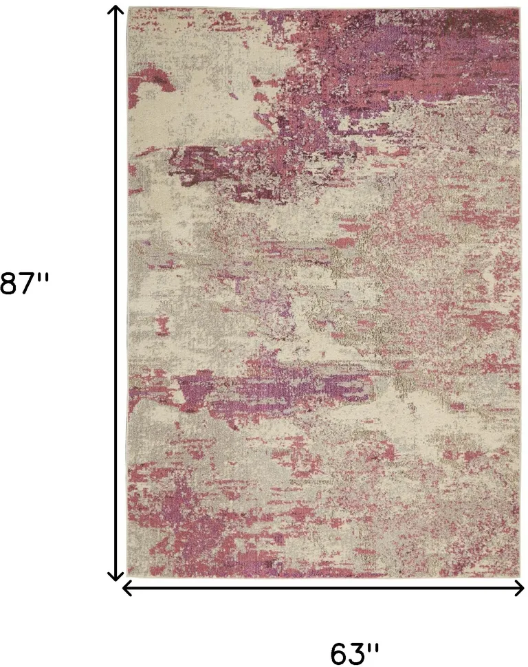 Ivory And Pink Abstract Power Loom Non Skid Area Rug Photo 5