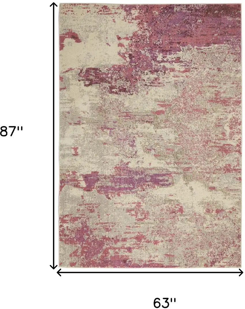 Ivory And Pink Abstract Power Loom Non Skid Area Rug Photo 5