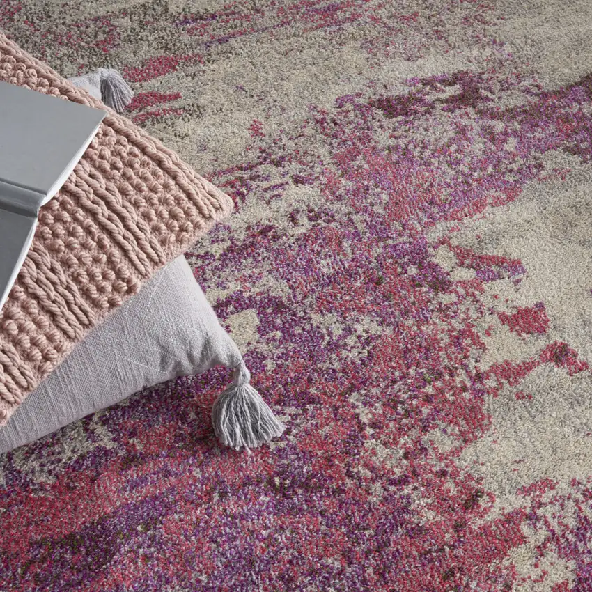 Ivory And Pink Abstract Power Loom Non Skid Area Rug Photo 8