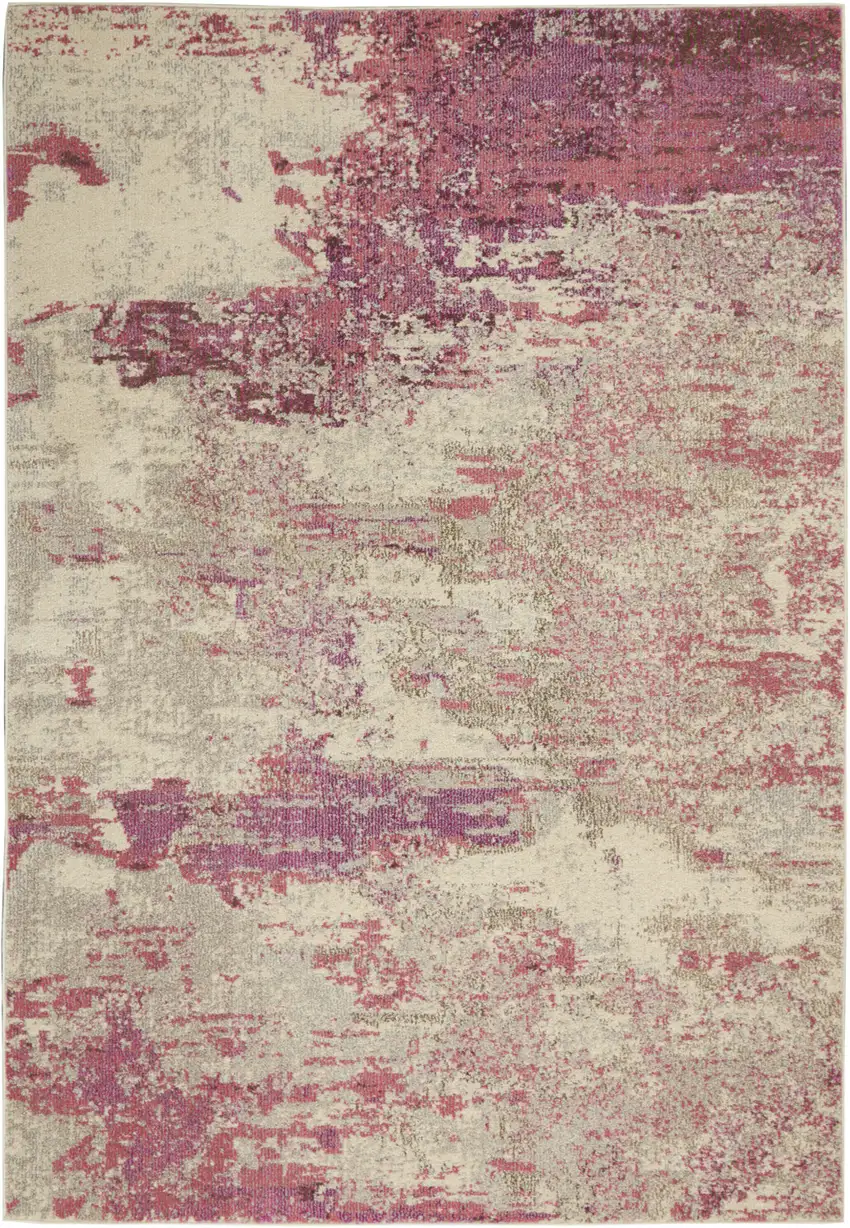 Ivory And Pink Abstract Power Loom Non Skid Area Rug Photo 1