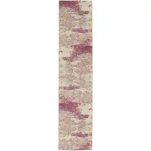 Photo of Ivory And Pink Abstract Power Loom Non Skid Runner Rug