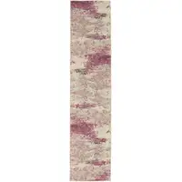 Photo of Ivory And Pink Abstract Power Loom Non Skid Runner Rug