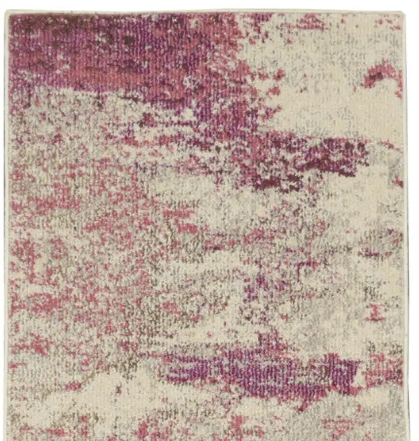 2' X 6' Ivory And Pink Abstract Power Loom Non Skid Runner Rug Photo 4