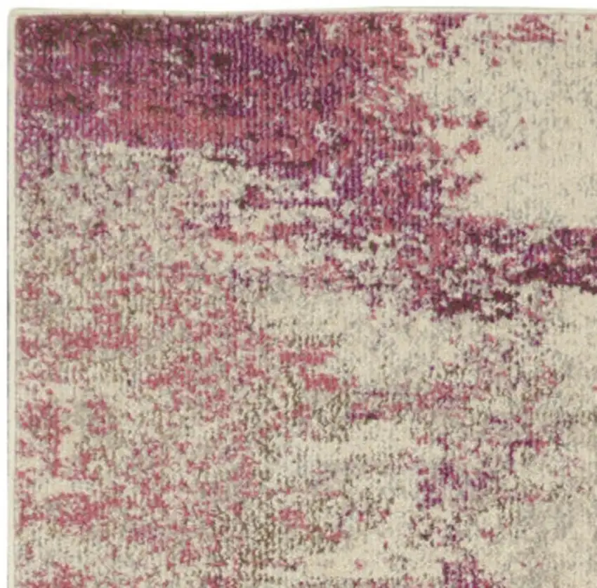 2' X 8' Ivory And Pink Abstract Power Loom Non Skid Runner Rug Photo 2