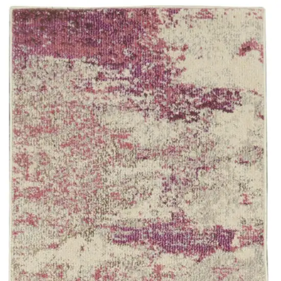 2' X 8' Ivory And Pink Abstract Power Loom Non Skid Runner Rug Photo 4