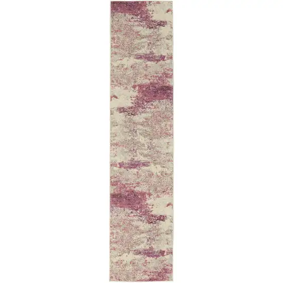 2' X 8' Ivory And Pink Abstract Power Loom Non Skid Runner Rug Photo 1