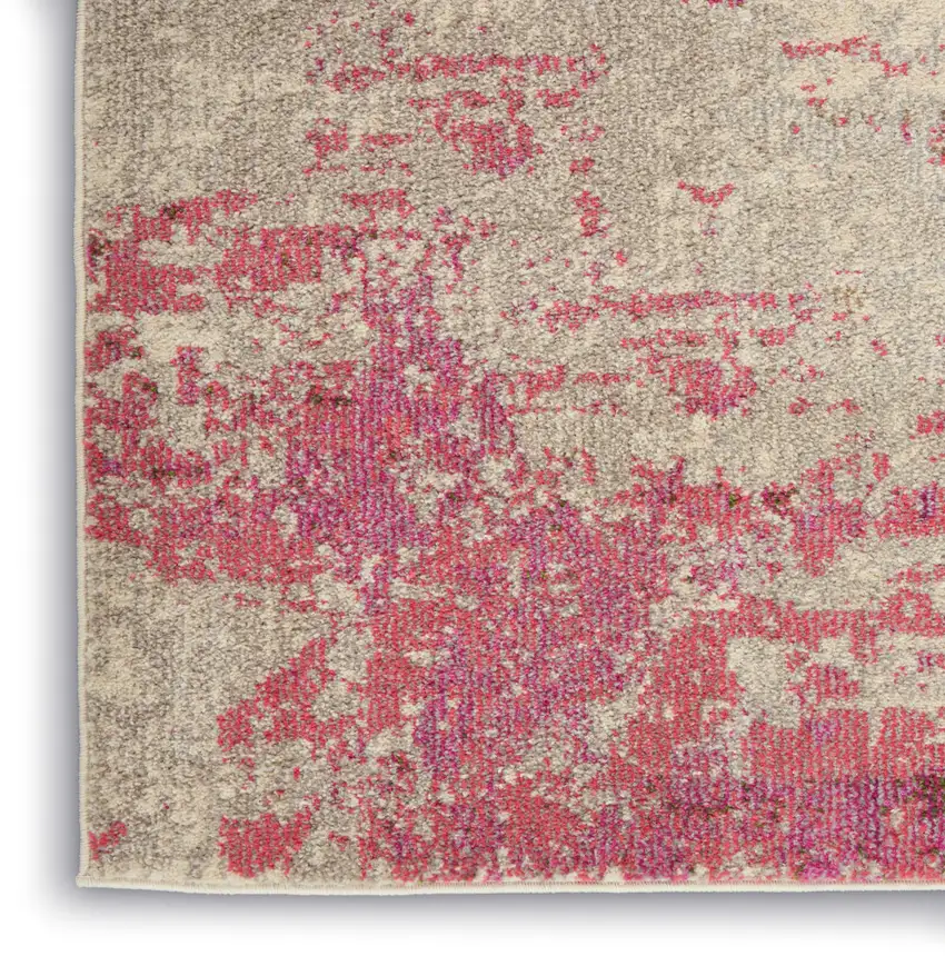 2' X 8' Ivory And Pink Abstract Power Loom Non Skid Runner Rug Photo 9