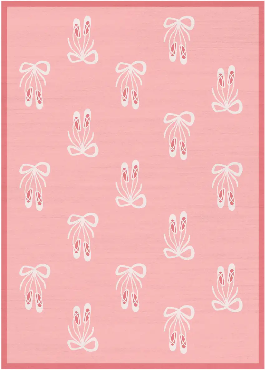 Ivory And Pink Ballet Slipper Youthful Washable Area Rug Photo 2